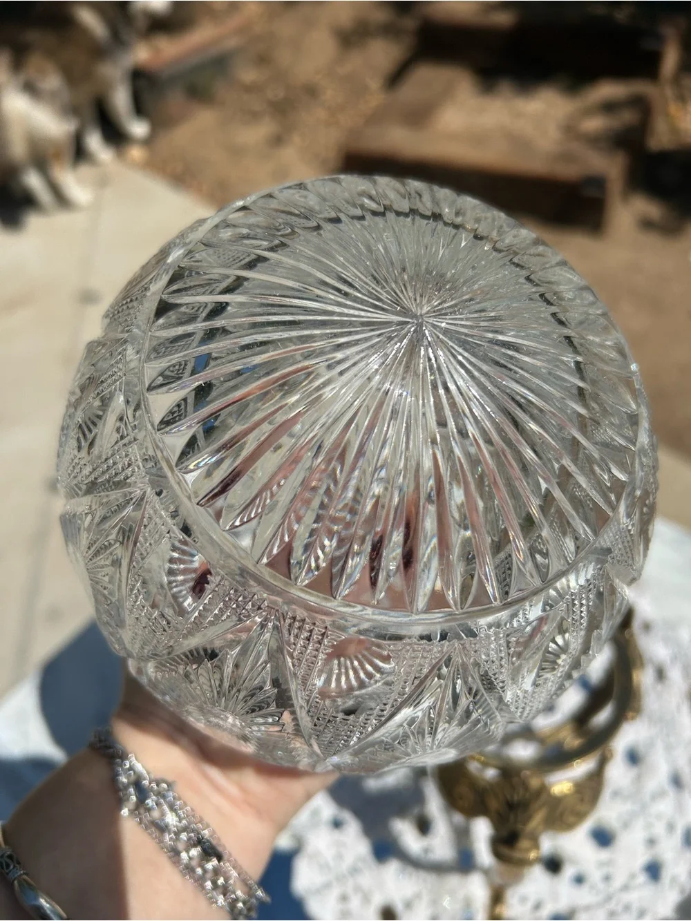 Brass Tripod Stand with Cut Crystal Globe - Clear